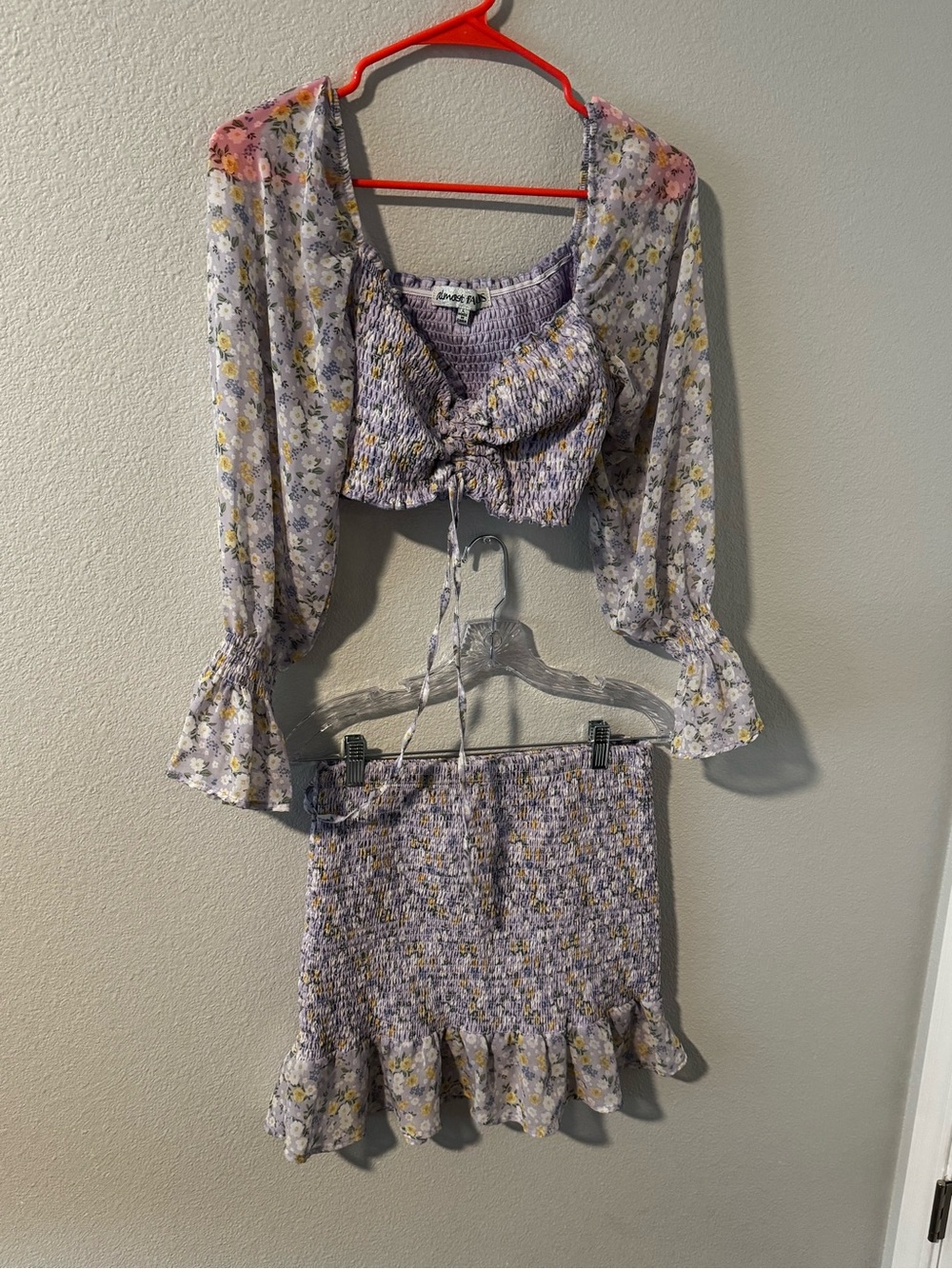 Almost Famous - Floral Lavender Two-Piece Set - Smocked Crop Top & Skirt